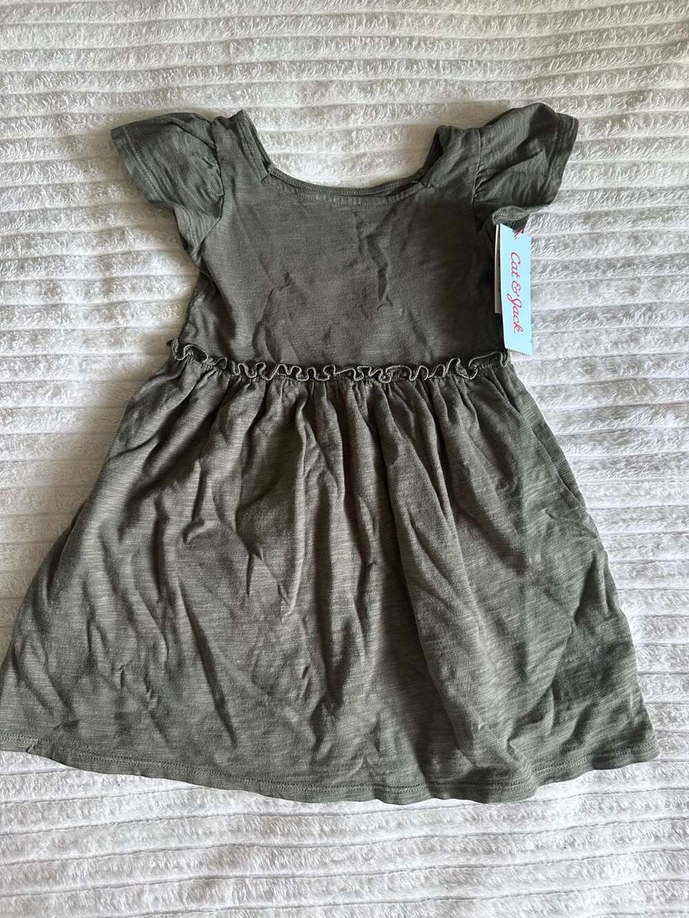 Cat & Jack Toddler Girls Olive Green Flutter Sleeve Dress Size 2T